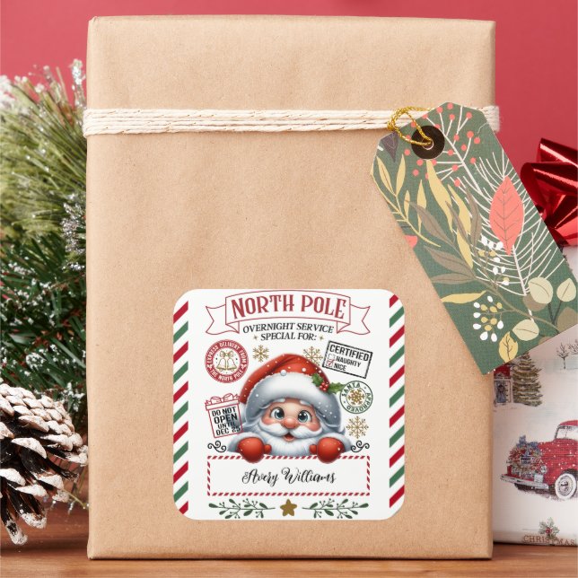 Sticker Carré Livraison spéciale Noël de Père Noël (vacances)