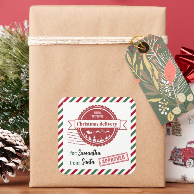 Sticker Carré Livraison spéciale Noël de Père Noël (vacances)