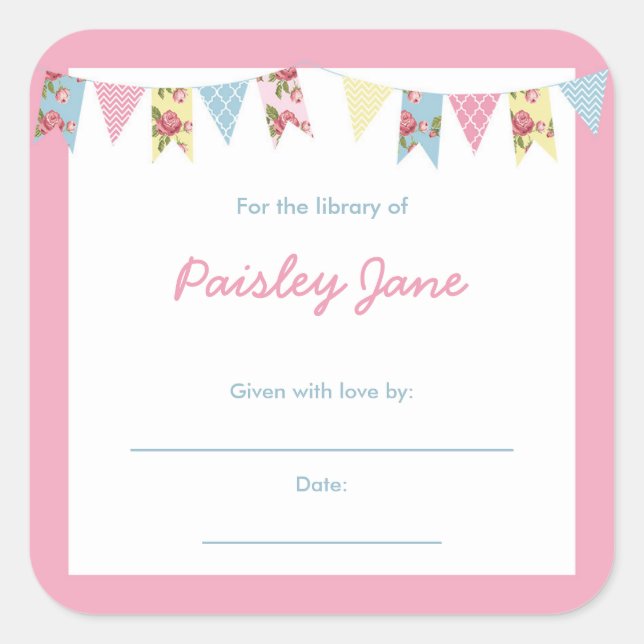 Sticker Carré Livre de Baby shower Pink Bund (Devant)
