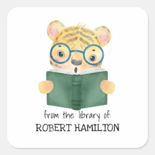 STICKER CARRÉ LIVRE DE LECTURE DE TIGER DE COULEUR D'EAU CUTE PL