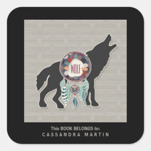 Sticker Carré Livre d'esprit animal de Natif américain de loup