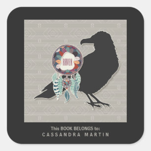 Sticker Carré Livre d'esprit animal de Natif américain de Raven