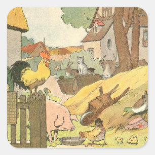 Sticker Carré Livre d'histoire d'animaux de ferme illustré