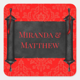 Sticker Carré Livre japonais rouge noir Mariage damassé