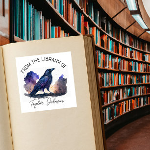 Sticker Carré Livre plaque étoile céleste nuit ciel crow oiseau