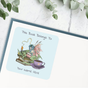 Sticker Carré Livres de thé du dragon féerique ex-libris