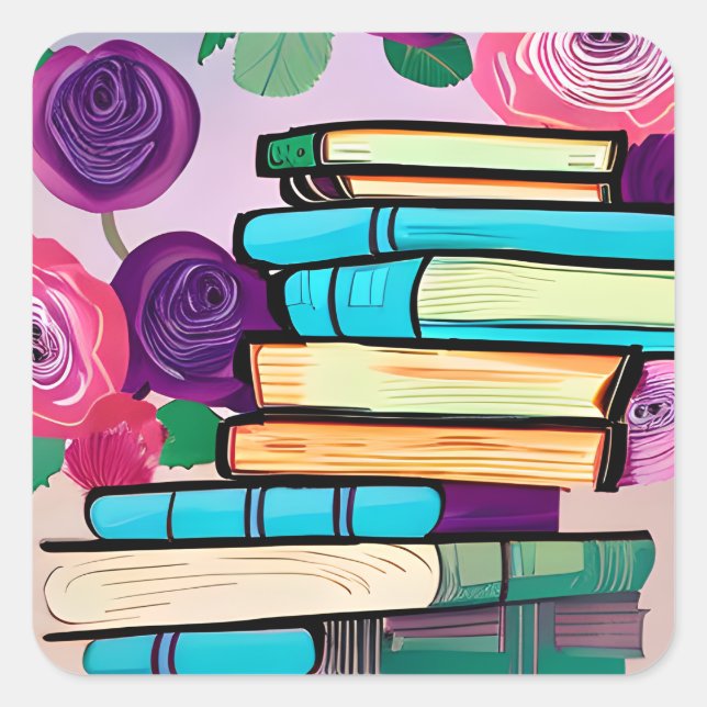 Sticker Carré Livres et fleurs Abstraits | ART NUMÉRIQUE (Devant)