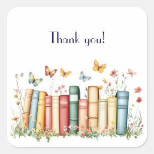 Sticker Carré Livres et fleurs Merci