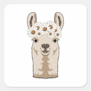 Sticker Carré Llama aux fleurs blanches