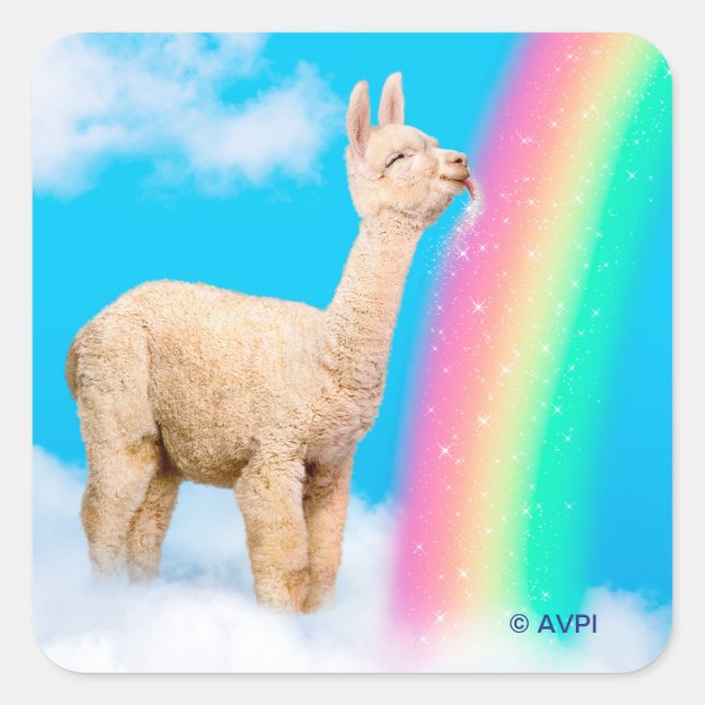 Sticker Carré Llama Licking Rainbow (Devant)