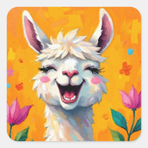 Sticker Carré Llama Love in Bloom