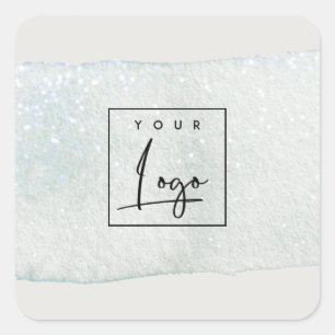 Sticker Carré Logo Abstrait Aqua Blue Brush Watercolor