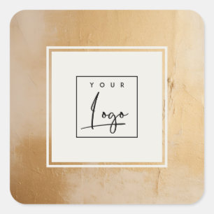 Sticker Carré Logo Artistique Classique Beige Gold Paint Texture