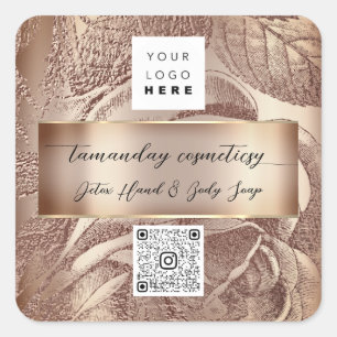 Sticker Carré Logo Code QR Photo Produit Merci Rose Mariage