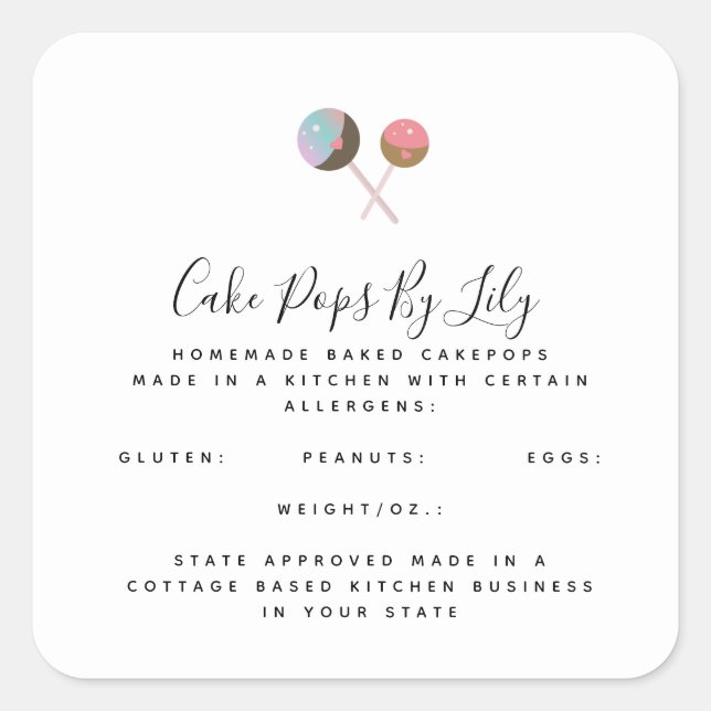 Sticker Carré Logo Cute Cakepop Commerce alimentaire maison (Devant)