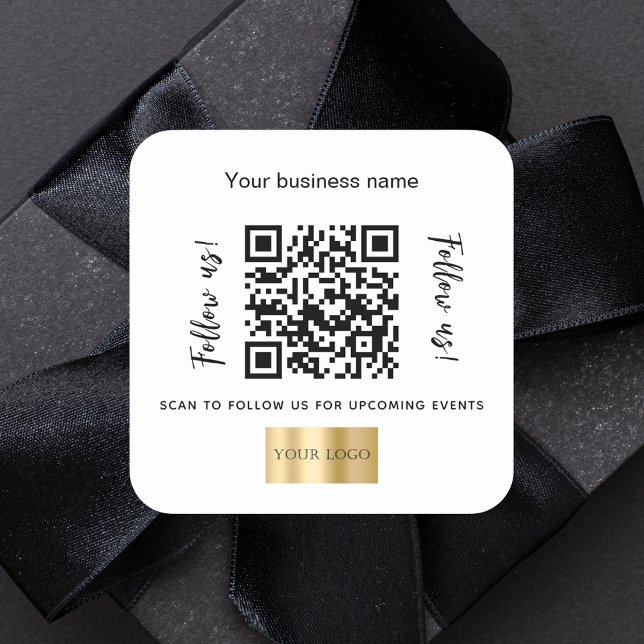 Sticker Carré Logo de code qr du nom commercial blanc (Créateur téléchargé)