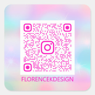 Sticker Carré Logo de code QR personnalisé Pastels Holographique