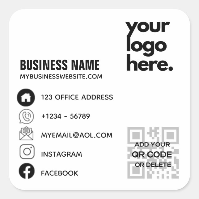 Sticker Carré Logo de conception de Carte de visite d'entreprise (Devant)