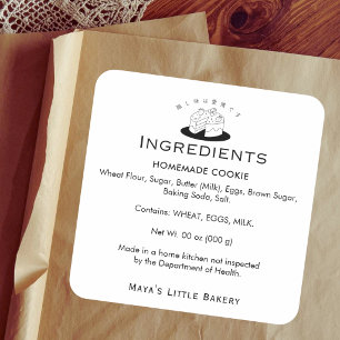 Sticker Carré Logo de gâteau mignon minimal Boulangerie ingrédie