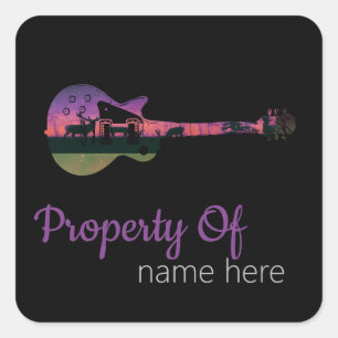 Sticker Carré Logo de Guitare Acoustique Personnalisé