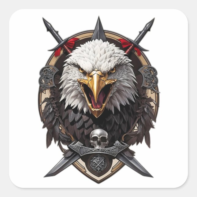 Sticker Carré Logo de la bannière de la tête d'aigle (Devant)