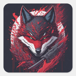Sticker Carré Logo de loup de ninja dangereux