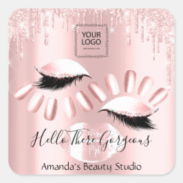 Sticker Carré Logo de QRCoce Rose Drips Kiss Nails Lashes Produi