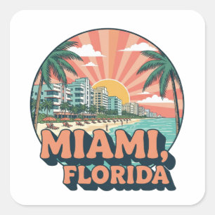 Sticker Carré Logo de voyage artistique vintage Miami Floride an