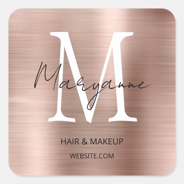 Sticker Carré Logo d'entreprise rose Gold Monogram (Devant)