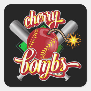 Sticker Carré Logo des bombes cerises Softball Parents Glendora 