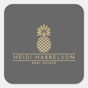 Sticker Carré Logo élégant d'ananas doré sur fond gris