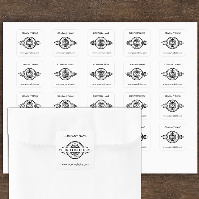 Sticker Carré Logo et site Web personnalisé Carré blanc feuille (Créateur téléchargé)