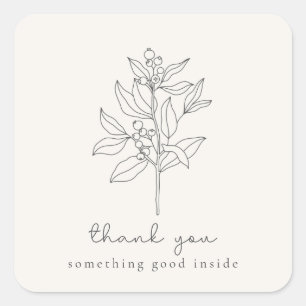 Sticker Carré Logo floral, merci, lait blanc