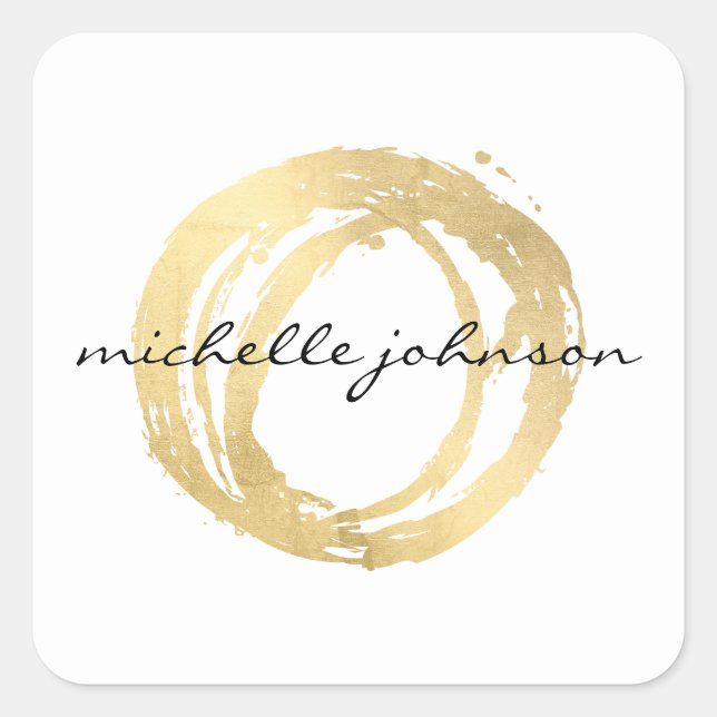 Sticker Carré Logo Luxe Faux Gold Peint Cercle Designer (Devant)
