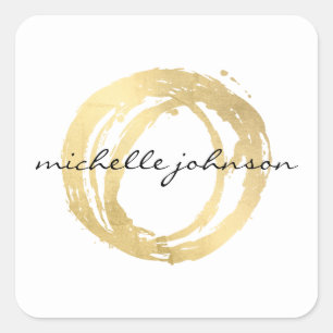 Sticker Carré Logo Luxe Faux Gold Peint Cercle Designer