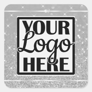 Sticker Carré Logo Modèle Argent Chrome Parties scintillant Étin