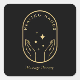 Sticker Carré Logo Modern Healing Hands Massage, Wellness Gold