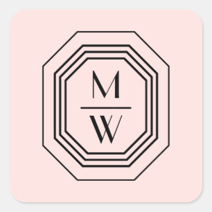 Sticker Carré Logo Monogramme Art déco empilé sur rose