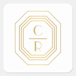 Sticker Carré Logo Monogramme Art Déco Stabilisé Or/Blanc