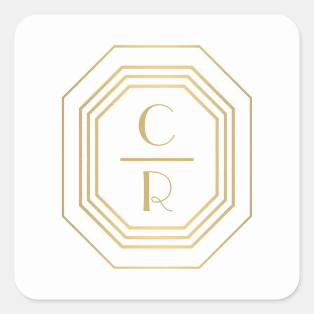 Sticker Carré Logo Monogramme Art Déco Stabilisé Or/Blanc (Devant)