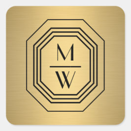 Sticker Carré Logo Monogramme Art Déco sur Faux Gold