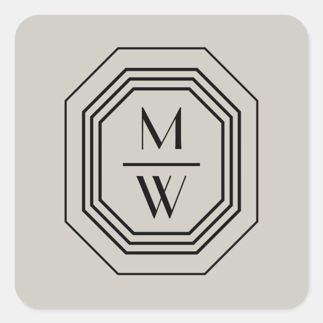 Sticker Carré Logo Monogramme Art Déco sur Taupe (Devant)