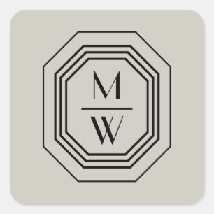 Sticker Carré Logo Monogramme Art Déco sur Taupe