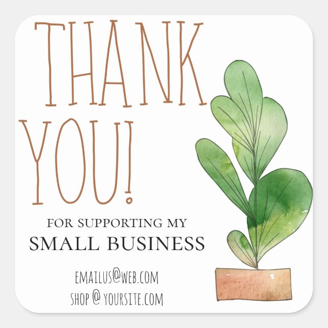 Sticker Carré Logo Peony Small Business Merci Customisé (Devant)