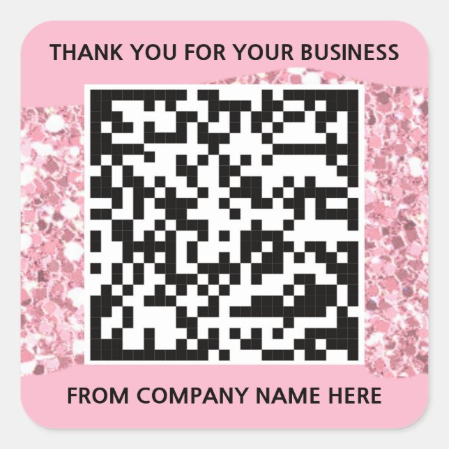 Sticker Carré Logo personnalisé Nom QRCode Merci rose (Devant)