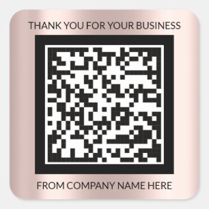 Sticker Carré Logo personnalisé Nom QRCode Merci Rose Cadre
