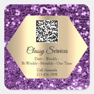 Sticker Carré Logo personnalisé QR Code Gold Frame Name Purple