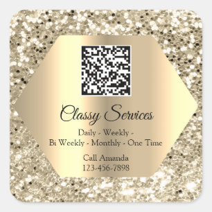 Sticker Carré Logo personnalisé QR Code Gold Frame Nom Étincelle