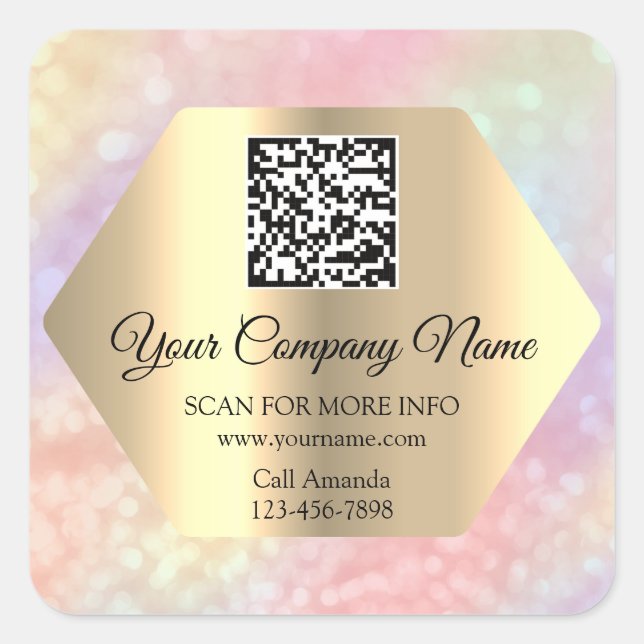 Sticker Carré Logo personnalisé QR Code promo Holographe Or (Devant)