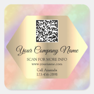 Sticker Carré Logo personnalisé QR Code promo Rose Holographique